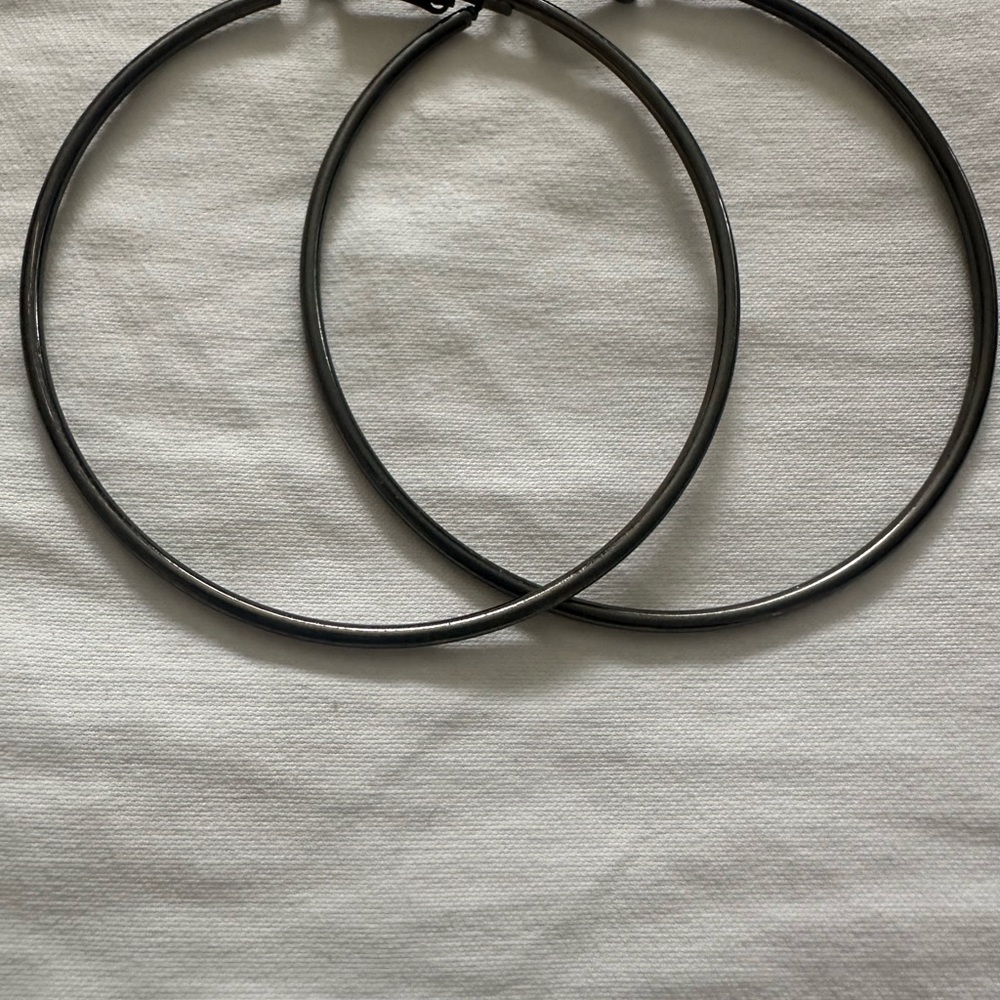 Black Hoop Earrings - Picture 2 of 3